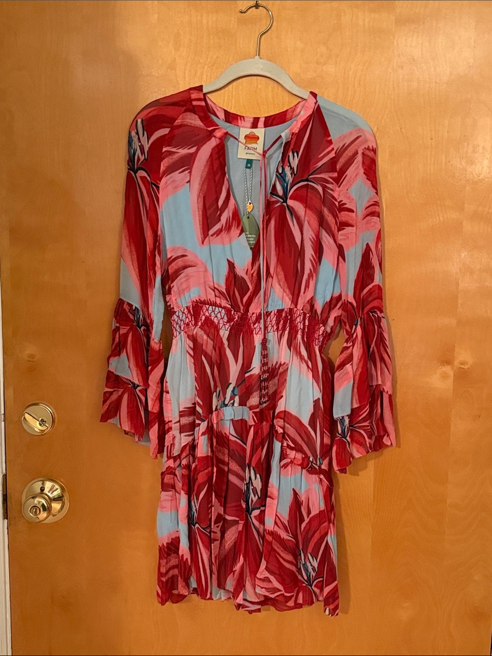 FARM Rio Red & Light Blue Azalea Mini Dress - Picture 11 of 13